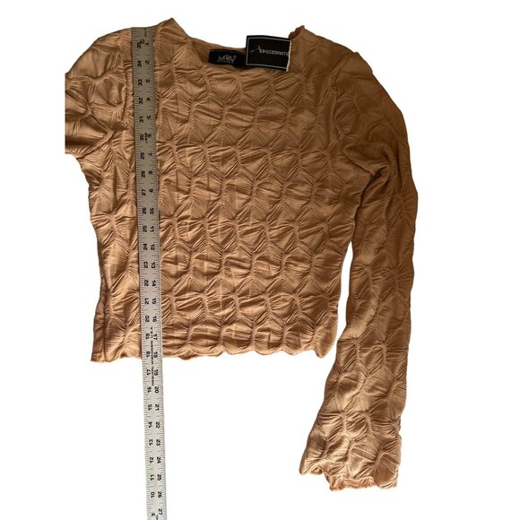 Just Polly New York Tan Textured Long Sleeve Cropped Top Medium - Picture 7 of 7